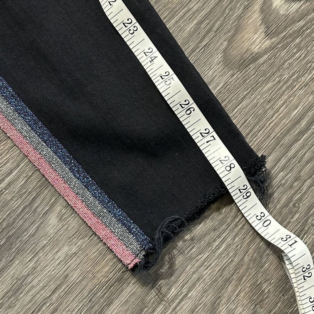 MOTHER Size 28 High Waisted Looker Ankle Fray Quilty Glitter Racer Jeans Black - Picture 8 of 13